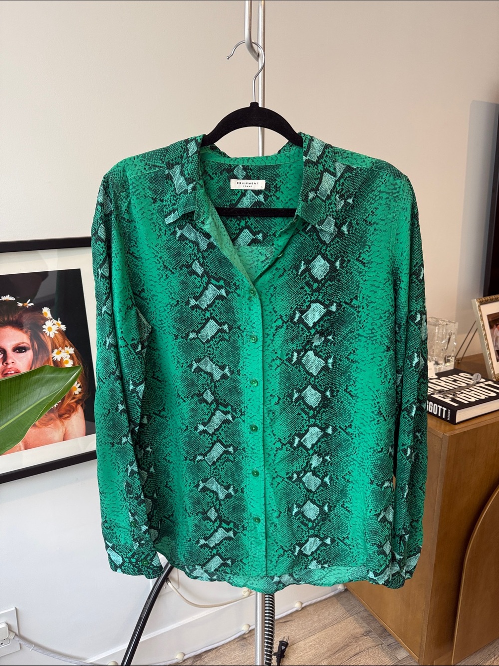 Equipment Green Snake-Print Silk Button-Down Shirt